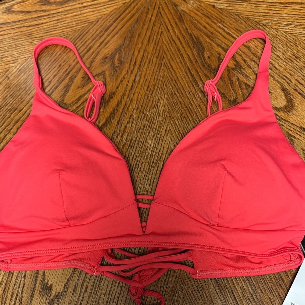 Coco Reef NWT 32/34C Vibrant Coral adjustable strap & lace up back bikini top